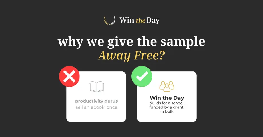 Why we give the sample away free — built for a school, funded by a grant, in bulk